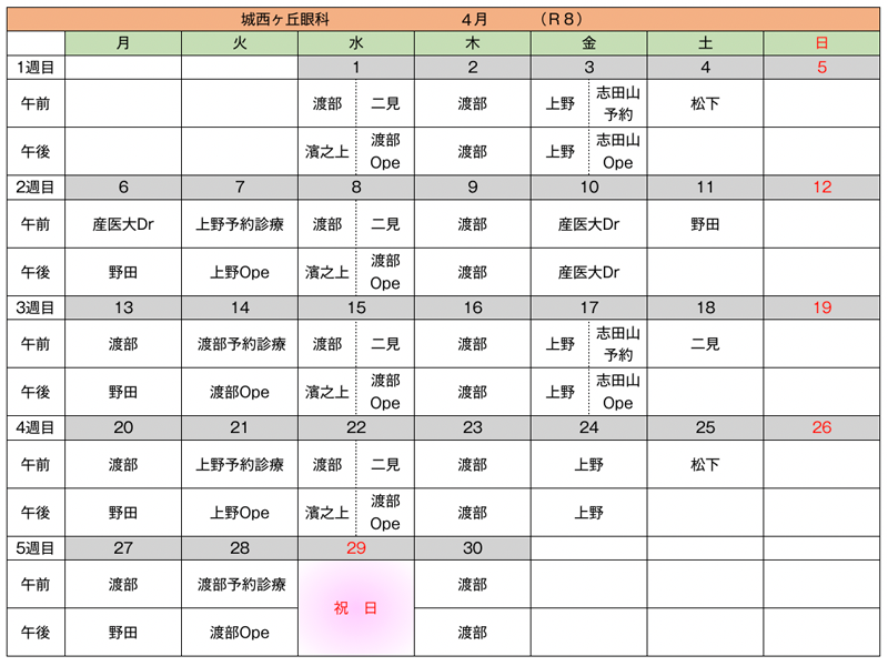 担当医カレンダー